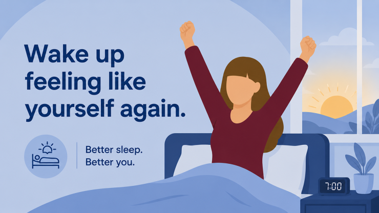 Person waking up refreshed in bed